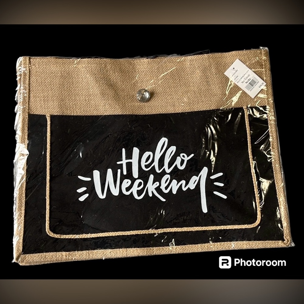 Hello Weekend Burlap Tote Bag